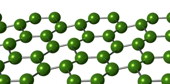 Typische Struktur eines 2D-Materials, das sich in hexagonaler Form anordnet.