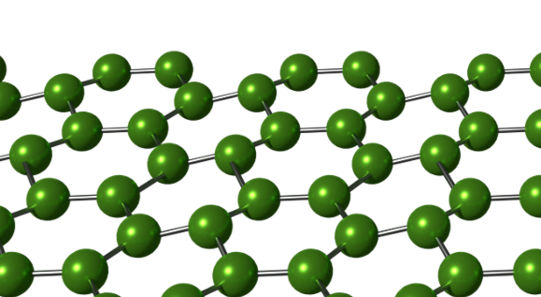 Typische Struktur eines 2D-Materials, das sich in hexagonaler Form anordnet.